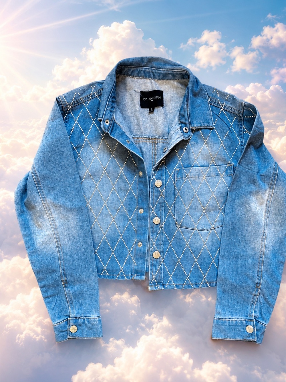 Women's Light Blue Embellished Denim Jacket